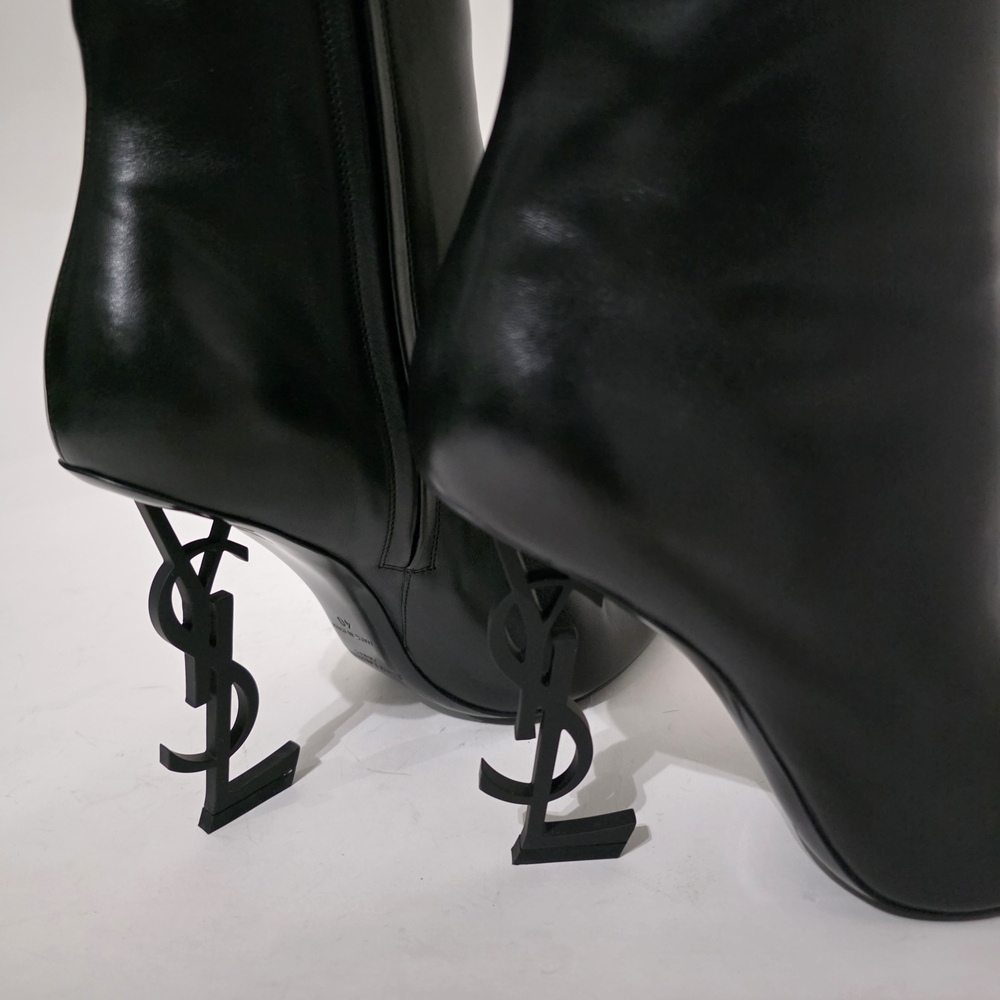 Saint Laurent Opyum Black Calfskin Ankle Boots Gold Heel Women’s Size 40 - Picture 9 of 14